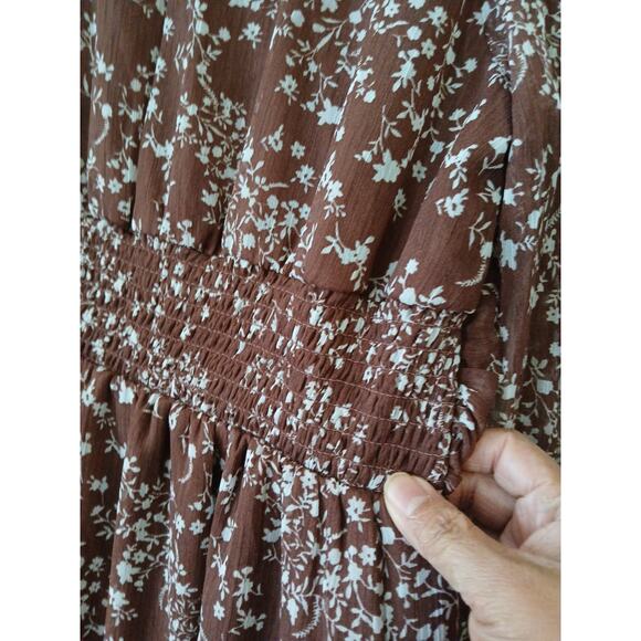 Indulge Instyle Dress Womens XL Brown A-line Floral Long Sleeve Chiffon Coquette - Picture 8 of 16